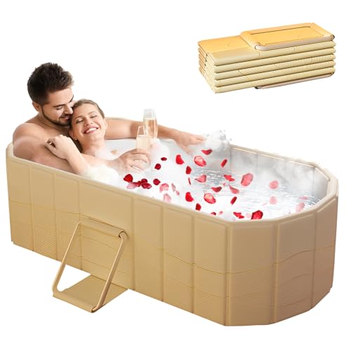 1,5 m große Doppel-Faltbadewanne – tragbare Badewanne für Erwachsene, Pop-Up-Wanne, Eisbadewanne, kostenlose Installation für Familien-Spa/Paardusche mit Matte und Ablauf-Set (150 x 55 x 50 cm)