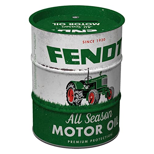 Nostalgic-Art Retro Spardose, 600 ml, Fendt – All Season Motor Oil – Geschenk-Idee für Traktor-Fans, Original Lizenzprodukt (OLP), Sparschwein aus Metall, Vintage Blech-Sparbüchse