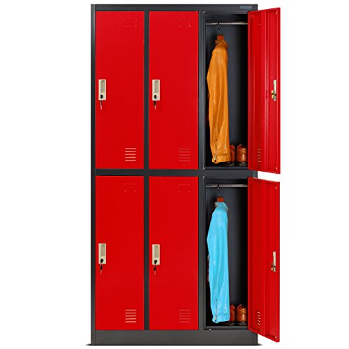 Jan Nowak Schließfachschrank 3B2A Wertfachschrank Metallspind Umkleideschrank 6 Fächer Stahlblech Pulverbeschichtet 185 cm x 90 cm x 45 cm (H x B x T) (Anthrazit-Rot)