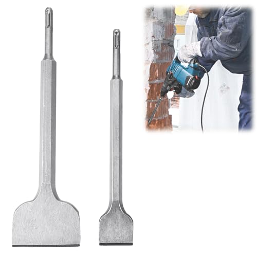 Fliesenmeißel, 2 tlg Fliesenmeißel SDS plus, Flachmeißel SDS Plus 280 x 100 mm, 250 x 40 mm, SDS Plus Meißel Spatmeißel für Fliesen, Beton, Naturstein, Fliesenkleber, Mauerwerk