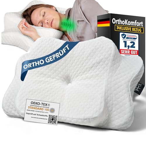 OrthoKomfort® Memory Foam Nackenstützkissen (Getestet & Zertifiziert) – Orthopädisches Kissen für Seitenschläfer & Rückenschläfer | Oeko-TEX, Waschbarer Bezug | Für erholsamen, schmerzfreien Schlaf