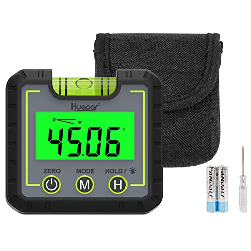 Huepar Digital Niveau Winkelmessgerät Mini Winkelsucher Level Box mit V-Nut Magnetfuß & Hintergrundbeleuchtung LCD Fasenlehre Neigungsmesser für Schreinerei, Baugewerbe, Automobilbau, -0~360° AG01