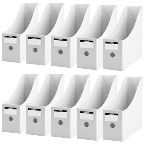 Zosenyer 10 Stück Stehsammler aus Kraftpapier, Zeitschriftensammler Pappe, Ordner Organizer für Datei, Schreibwaren, Bürobedarf, einfache Lagerung(Weiß)