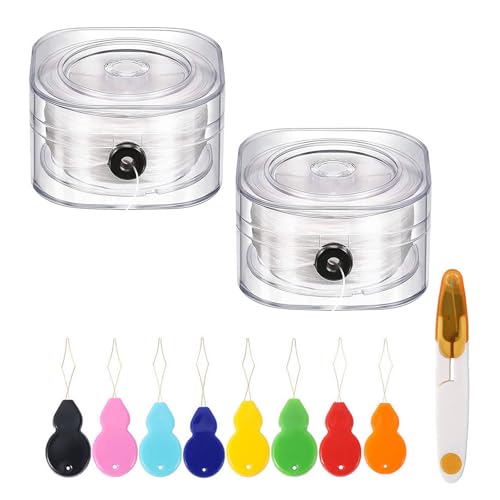 Luckwaii 180m Gummiband für Armbänder 0.8mm Elastisches Band für Armbänder Transparente Armband Gummiband Elastisch Gummiband für Reißfest mit 8 Perlennadel und Schere für DIY Basteln Perlenschmuck