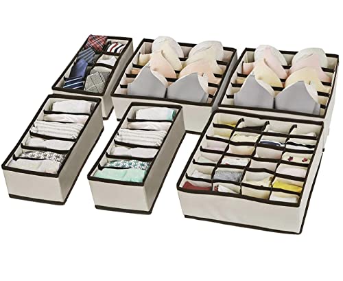 Evance 6 Stück Büstenhalter Aufbewahrungsboxen, Faltbare Schubladen Organizer zum Aufbewahren, Kleiderschrankschubladen Divider für Unterwäsche und Socken (Beige)