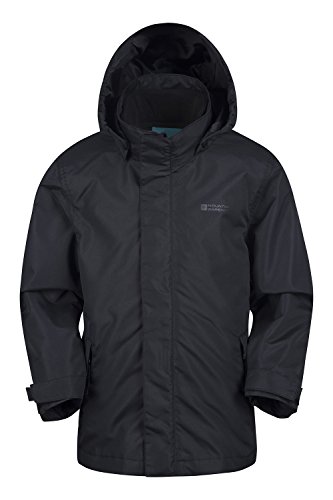 Mountain Warehouse Fell 3 in 1 Wasserabweisende Kinderjacke - Atmungsaktive, Regenjacke für Jungen und Mädchen - Für Spaziergänge, Wanderungen & Outdoor Schwarz Kinder 128 DE (7-8 Jahre)