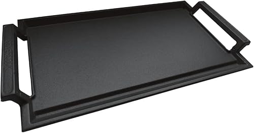 COVERCOOK Grillplatte - Gusseisen - Grillpfanne - Grillpfanne- 43 x 23 cm flache Grillpfanne für Induktionskochfeld - 2 Seitengriffe - offener Feuerofen Elektrokochfeld Outdoor-Grills