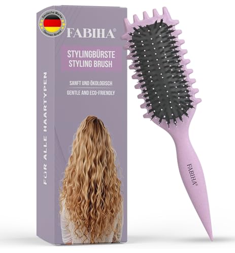FABIHA® ??????? Lockenbürste - Curly Hair Brush - Bio Haarbürste ohne ziepen - Wildschweinborsten Bürste - Die Originale 3-in-1-Stylingbürste für trendige Lockenfrisuren (Lilac)