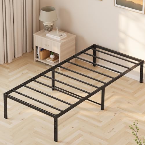 Xbro Bett 90 x 200 cm,Bettgestell 90 x 200 cm Höhe 37 cm mit Stauraum Unter dem Bett,Metallbett Metall Plattform Bettgestell,Leicht zu Montieren und Stabil,Schwarz