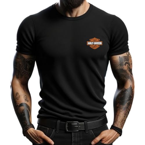 4people Schwarzes T-Shirt mit Harley-Logo, moderner und lässiger Stil für Herren, weiche und langlebige Baumwolle, Schwarz , L