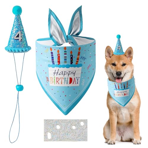 Hunde-Geburtstagsparty-Zubehör, wiederverwendbares Hunde-Geburtstagstuch, Bandana-Hut-Set für Jungen mit Nummer, Hunde-Geburtstagstuch, Hunde-Katze, Geburtstagsparty-Dekorationen für Haustiere, Hunde