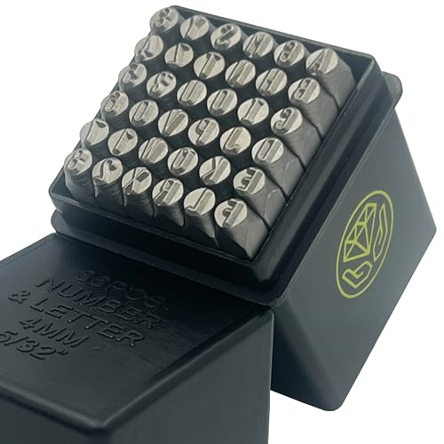 IRON HODL Schlagbuchstaben Schlagzahlen 36tlg. - 4mm Härtegrad HRC60 - Für Metall, Leder, Ton - 4mm Buchstabenstempel Stempelset Buchstaben Stempel Buchstaben Set Schlagzahlen 4mm