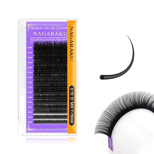 NAGARAKU Einzelwimpern 1:1 Individuelle Wimpern Volumenwimpern Klassische Wimpernverlängerung Weiche Natürliche 1 zu 1 Wimpern Single Eyelash Mattschwarz 16 Reihen High Capacity(0.15mm D 7-15mm)