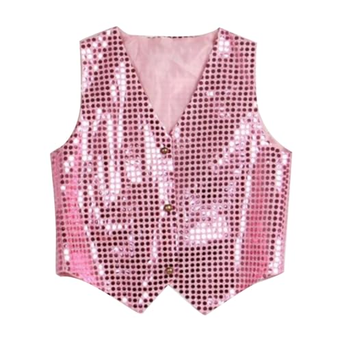 Kostüm-Weste, Glitzer, Unisex, bunt, ärmellos, Pailletten, Radsport mit Taschen, rose, 48
