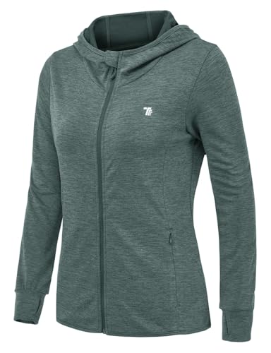 Rdruko Damen Sportjacke Atmungsaktiv SPF 50 Hoodie mit Reißverschlus Trainingsjacke Langarm Sun Shirt Sweatjacke mit Kapuze für Outdoor Sport (Cyan, M)