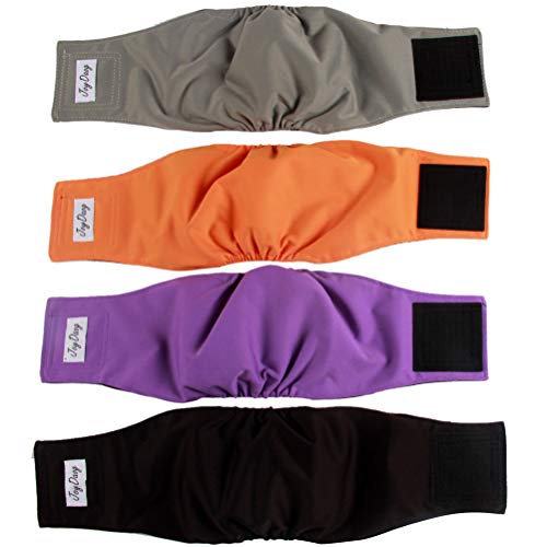 JoyDaog Windeln für Rüden (4er Pack), Wiederverwendbare waschbare Hundebauchbänder, kleine Hundewindeln (schwarzes Futter), S