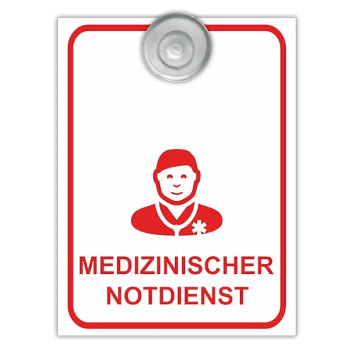 Indigos UG - Schild Medizinischer Notdienst - 9x12 cm - Aluverbundplatte mit Saugnapf - Innenbefestigung für Ihr Auto - UV-Beständig - Einsatzschild