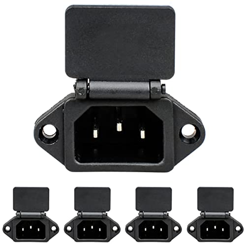 Greluma 5 Stück C14 Steckeradapter Schalttafeleinbau, AC 250V 10A 3 polig IEC Eingangsmodul Steckdose mit Abdeckung