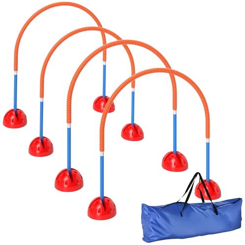 PawHut Agility Set Hunde 4-teiliges befüllbar Agility-Ausrüstung für Hundetraining Steckhürdenset mit verstellbar Agilitätstüren Tragetasche Trainingszubehör Koordinationstraining für Spiele Training