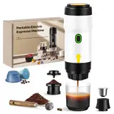 ICARE 3-in-1 Tragbarer Espressomaschine, 20BAR Druck, 92°C Heißextraktion, 7500mAh, USB/Auto-Ladung, Kaffeemaschine Kompatibel mit Kapseln und Kaffeepulver, Weiß