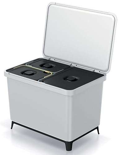 Mülleimer 3er Set 1x 23L + 2x 10L Müllbehälter Abfalleimer 43L Mülltrennsystem Müllsammler Set Einsätze Mülltrenner 56,5 x 39 x 41 cm (Aschgrau)