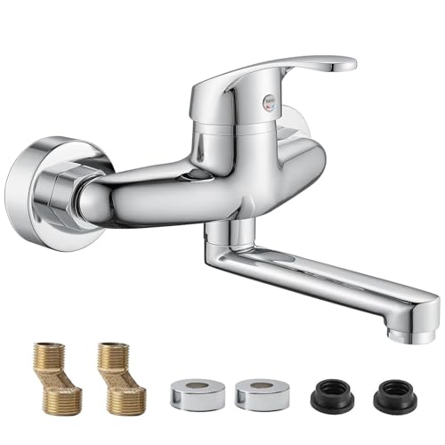 Yolispa Wasserhahn Wandmontage Edelstahl Küche Wand Küchenarmatur 360° Drehbare Wandarmatur mit schwenkbarem Auslauf Kalt und Heiß Einhebelmischer Küchenarmatur Wandmontage