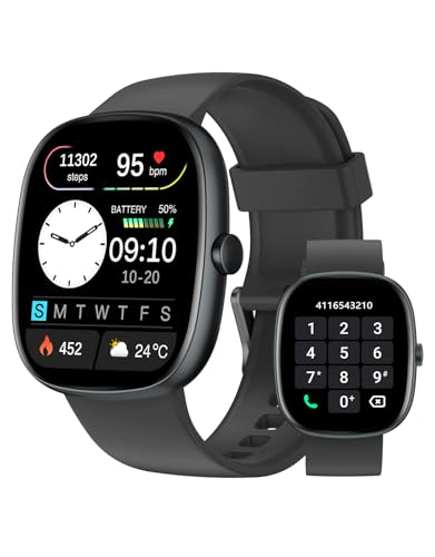HUAKUA Smartwatch Damen Herren mit Telefonfunktion,1,85" Smartwatch mit 100+Sportmodi Fitnessuhr mit Pulsuhr Schlafmonitor SpO2 Schrittzähler Fitness Tracker IP68 Wasserdicht für Android iOS Handy
