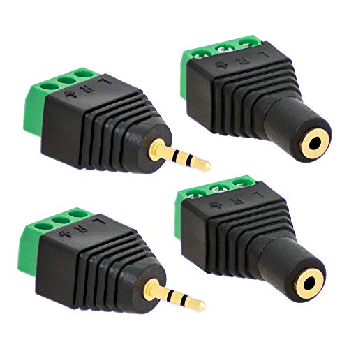 E.T 2X Klinken Stecker + 2X Buchsen 2,5mm Adapter > Terminalblock 3 Pin Schraub Klemme Set