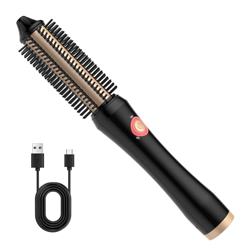 Kabellos Hot Brush Rundbürste 38 mm, Kabellos Thermal Brush, Thermo Brush, 3 in 1 Stylingbürsten mit Lockenbürste, Hot brush, Hot Comb.Professional Kabellos Wärmebürste for Travel (Gold)