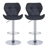 Panana Barhocker 2er Set Barstuhl Tresenhocker Bistrohocker Designer Hocker mit Rückenlehne aus Kunstleder, höhenverstellbar, drehbar (Schwarz)