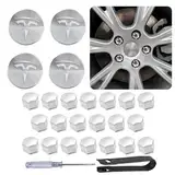 Radkappen Set für Tesla Model 3 / Model Y (Silber), 4 Nabenkappen + 20 Radmutterkappen