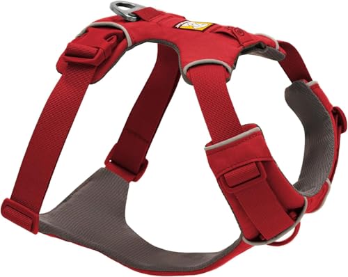 Ruffwear Front Range Hundegeschirr, reflektierendes Y-Geschirr, verstellbares, bequem gepolstertes Alltagsgeschirr für Spaziergänge und Hunderennen, 2 Leinenbefestigungen und V-Ring, Red Canyon S