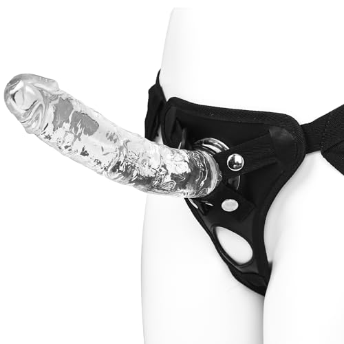 Verstellbarer Strap-on Dildos, Transparent TPE Umschnall Dildo Sexspielzeug mit Starkem Saugnapf, Doppelseitiger Strap-on Harness Lesben Masturbator Umschnallpenis Sexspielzeug für Frauen Manner