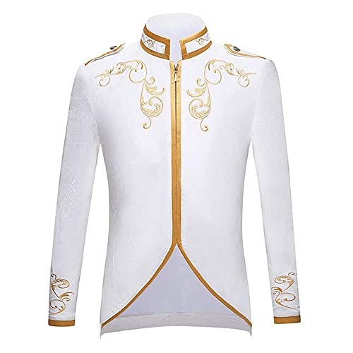 IBTOM CASTLE Herren Langarm Prinz Smoking Steampunk Frack Mantel Gothic Viktorianisch Blazer Jacke Karneval Kostüm Cosplay Halloween Fashing Verkleidung Oberbekleidung Weihnachten Uniform Weiß XL