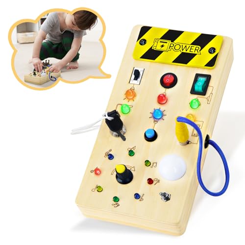 Montessori Busy Board, MOMSIV Baby Activity Board Holzspielzeug LED Lichtschalterspielzeug Sensorisches Lernspielzeug Motorikspielzeug für Kleinkinder ab 2 3 4 Jahr