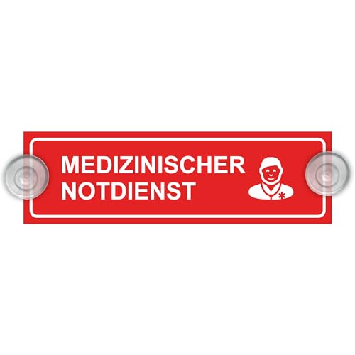 Indigos UG - Schild Medizinischer Notdienst - 20 x 6 cm - Saugnapfschild - Aluverbund - Innenbefestigung für Ihr Auto - UV-Beständig - Einsatzschild