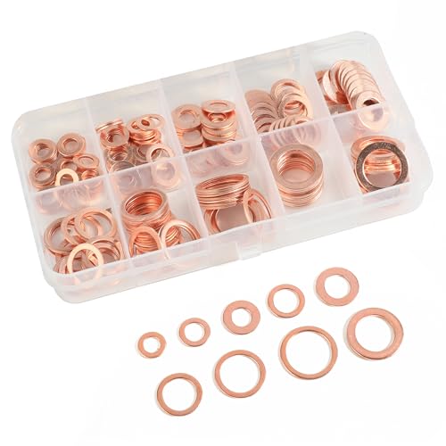 Flaconi 100PCS Auto-Ölablassschraube,Kupferdichtringe Sortiment,Kupferringe Sortiment,Ölablassschraube Dichtung,Unterlegscheiben Set,Dichtringe Sortiment,Geeignet für die Meisten Fahrzeuge