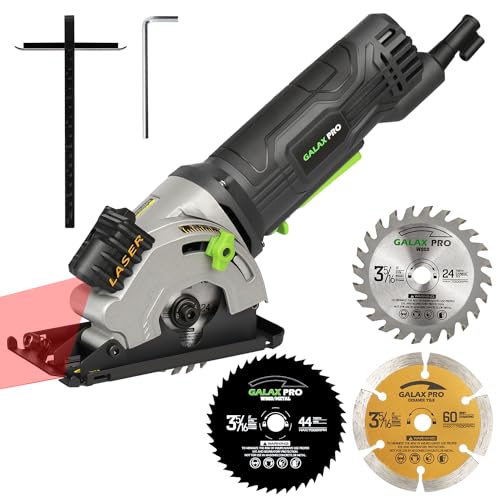 GALAX PRO 480W Kreissäge, 3500RPM Maximal-Schnitttiefe von 28,5mm, Drei Stücke von 85mm Sägeblättern, Ausgestattet mit Laserleitbahnen, Geeignet zum Schneiden von Holz, PVC und anderen Materialien.