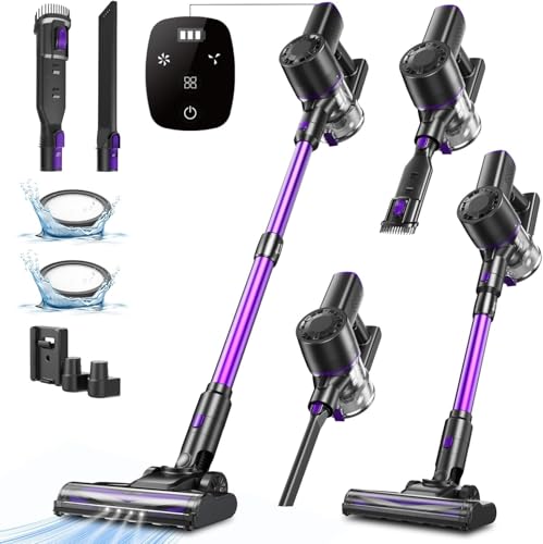Vexilar Akku Staubsauger mit 35KPa Saugleistung, 6-in-1 Staubsauger Kabellos Selbststehend, Leicht Akkustaubsauger mit Touch-Display, Bis zu 40Mins Laufzeit, für Hartböden Teppiche Tierhaare