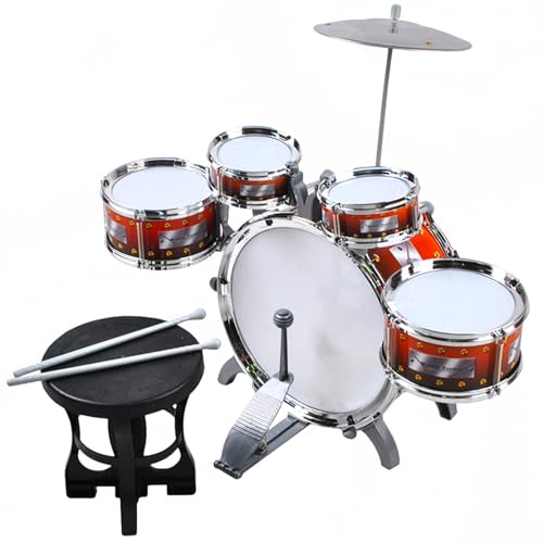 KRUZZEL Schlagzeug Kinder 5-teilig Ab 3 Jahren – Komplettes Drum-Set mit Hocker & Becken für kleine Musik-Fans - Kinderschlagzeug 22464
