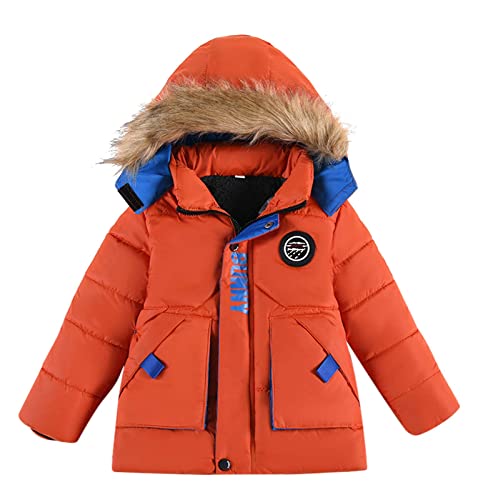 Guqmjde Winterjacke Jungen Daunenjacke Kinder Mantel Wintermantel Puffer Jacke Jacken Reißverschluss Kapuzenjacke Outdoorjacke Daunenmantel Thermojacke Angebote Orange, 5-6 Jahre