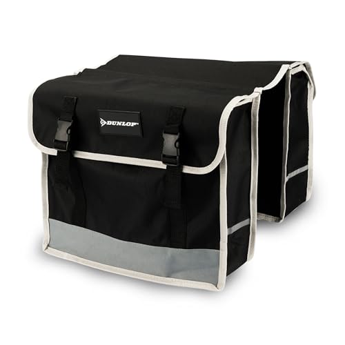Dunlop - Fahrradtasche Doppel - wasserdichte Gepäckträgertasche mit Fluoreszierenden Streifen - 26L und 36 x 30 x 12 cm - Schwarz