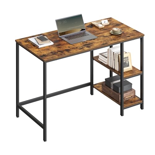 VASAGLE Tisch, Computertisch, Bürotisch, 100 x 50 x 76 cm, moderner Stil, für Arbeitszimmer, Schlafzimmer, Wohnzimmer, vintagebraun-schwarz LWD046B01