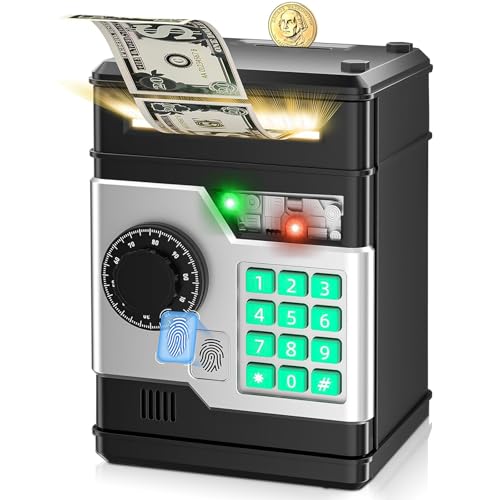 weiclianhp Elektronische Kinder Tresor, Fingerabdruck-Entsperrung Passwort Spardose Kinder für Kinder ab 3 Jahren, Tresor Kinder mit Code Piggy Bank für Münzen, Bargeld