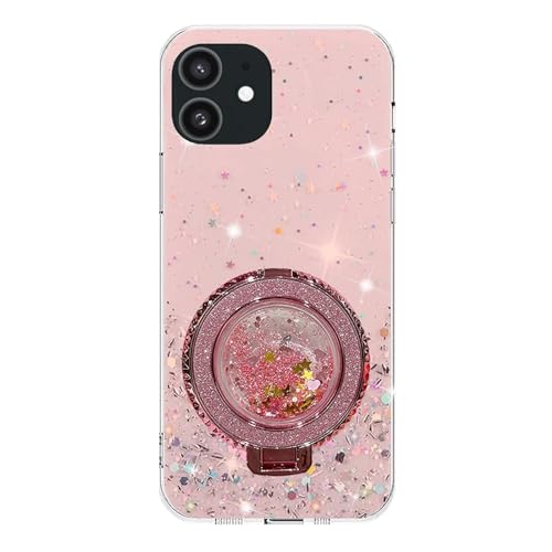 Rnrieyta Miagon Treibsand Ständer Hülle Glitzer für iPhone 12 Mini,Cute Dünn Crystal Schutzhülle Weiches Bling Transparent Case Bumper mit Flüssig Halter Kickständer