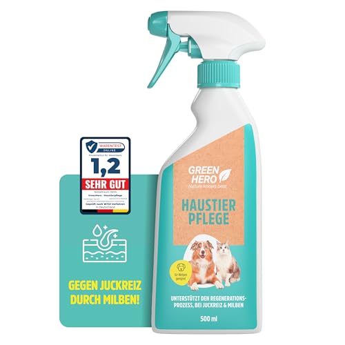 Green Hero Mittel gegen Juckreiz bei Milben 500 ml für Hunde & Katzen | Haustierpflege Spray unterstützt den Regenerationsprozess bei Grasmilben Milben Räude Reizungen Läusen Anti Juckreiz