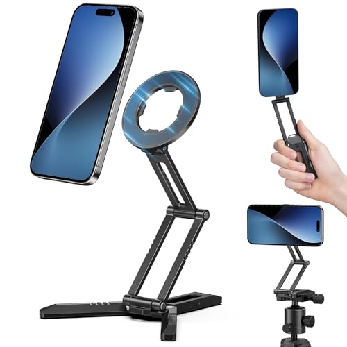 CAMOLO Magnetische Taschentelefon-Stativhalterung,Faltbare Stativhalterung,Mini-Stativ mit Arca-Swiss und 1/4-Zoll-Schraubenloch,Handy-Halterung,Schreibtischständer für iPhone 16/15/14/13/12 Series