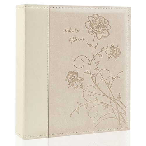 Fotoalbum, 20,3 x 25,4 cm, transparente Seiten, Ledereinband, Einsteck-Fotoalbum, für 100 vertikale 20,3 x 25,4 cm, Bilderbuch für Hochzeit, Familie (Beige)