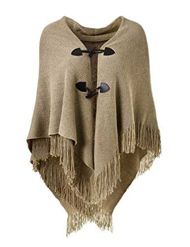 Ferand Damen Poncho Locker sitzender Cape Schal mit offener Vorderseite für Herbst und Winter - One Size - Khaki