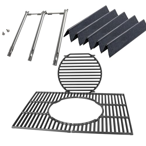 Grill Ersatzteile für Weber Spirit 300 Series mit vorderen Brennerknöpfen, 38,9cm Flavorizer Bars & Edelstahl Brenner Rohr & Gusseisen Grillrost Zubehör für Weber Spirit II E/S 310 320 Gasgrill